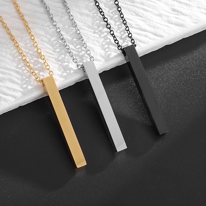 Unisex Glossy 3D Cubic Column Pendant Necklace, Stainless Steel
